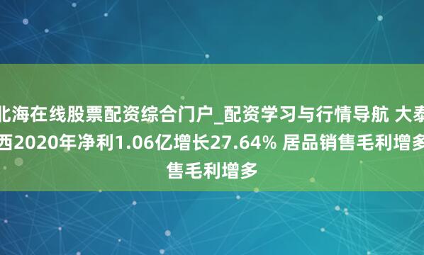 北海在线股票配资综合门户_配资学习与行情导航 大泰西2020年净利1.06亿增长27.64% 居品销售毛利增多