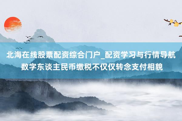 北海在线股票配资综合门户_配资学习与行情导航 数字东谈主民币缴税不仅仅转念支付相貌