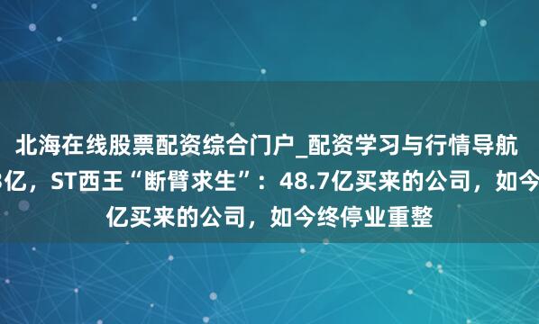 北海在线股票配资综合门户_配资学习与行情导航 四年亏掉23亿,ST西王“断臂求生”:48.7亿买来的公司,如今终停业重整